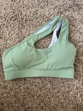 Running Girl One Shoulder Sports Bra Green Size Small